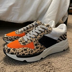 Leopard Print Women's Sneakers with Orange Accents